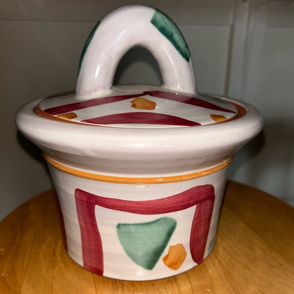 Signed Stanley Mace Andersen Terracotta 7” Casserole Abstract Design 1980s - Picture 1 of 5